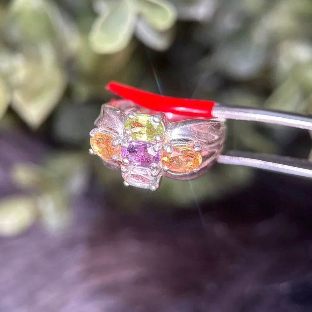 925 Silver 5-Multicolor‎ Stones Ring